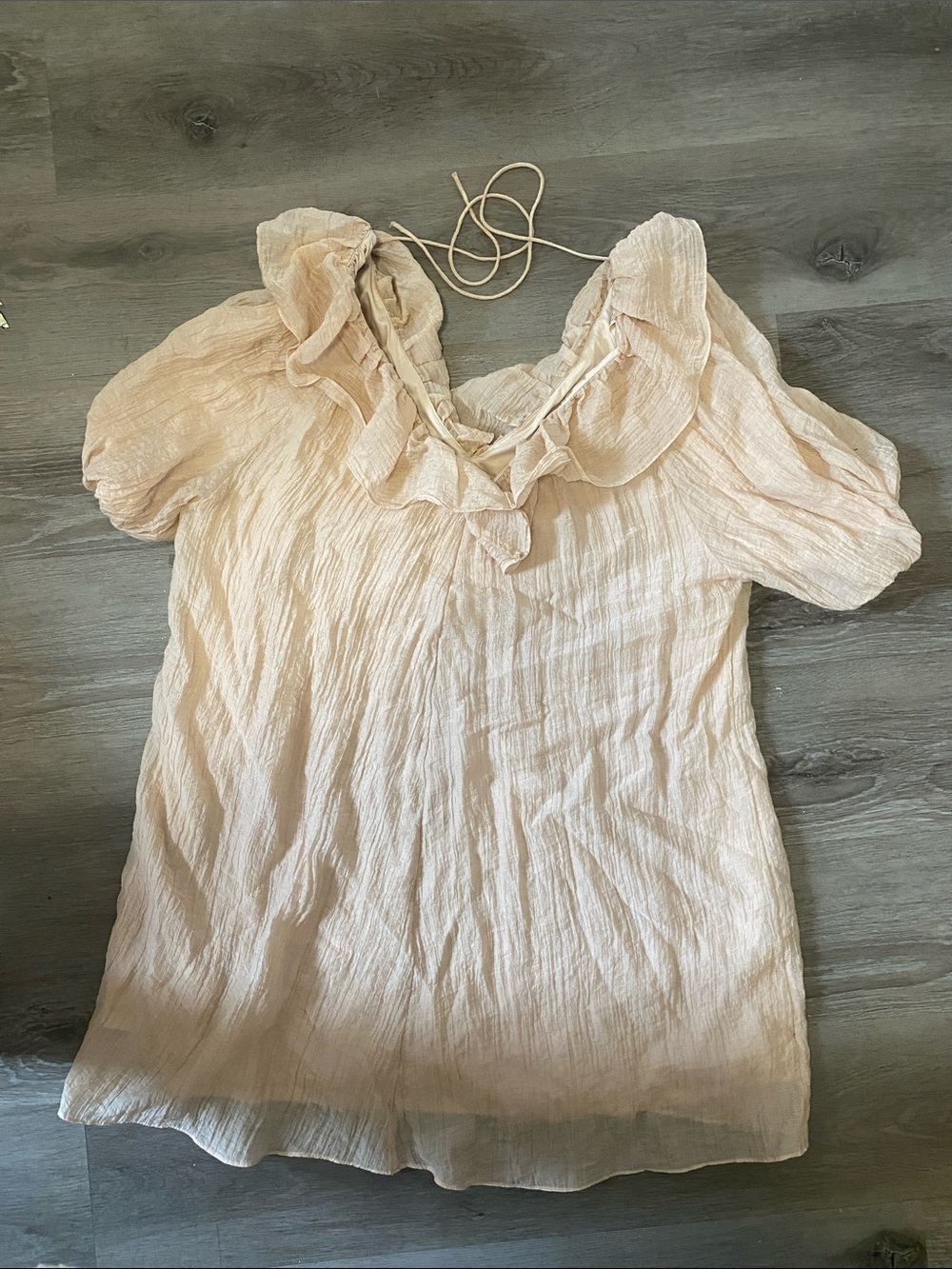 H&M Blush Pink Ruffle Tie-Neck Short Sleeve Dress